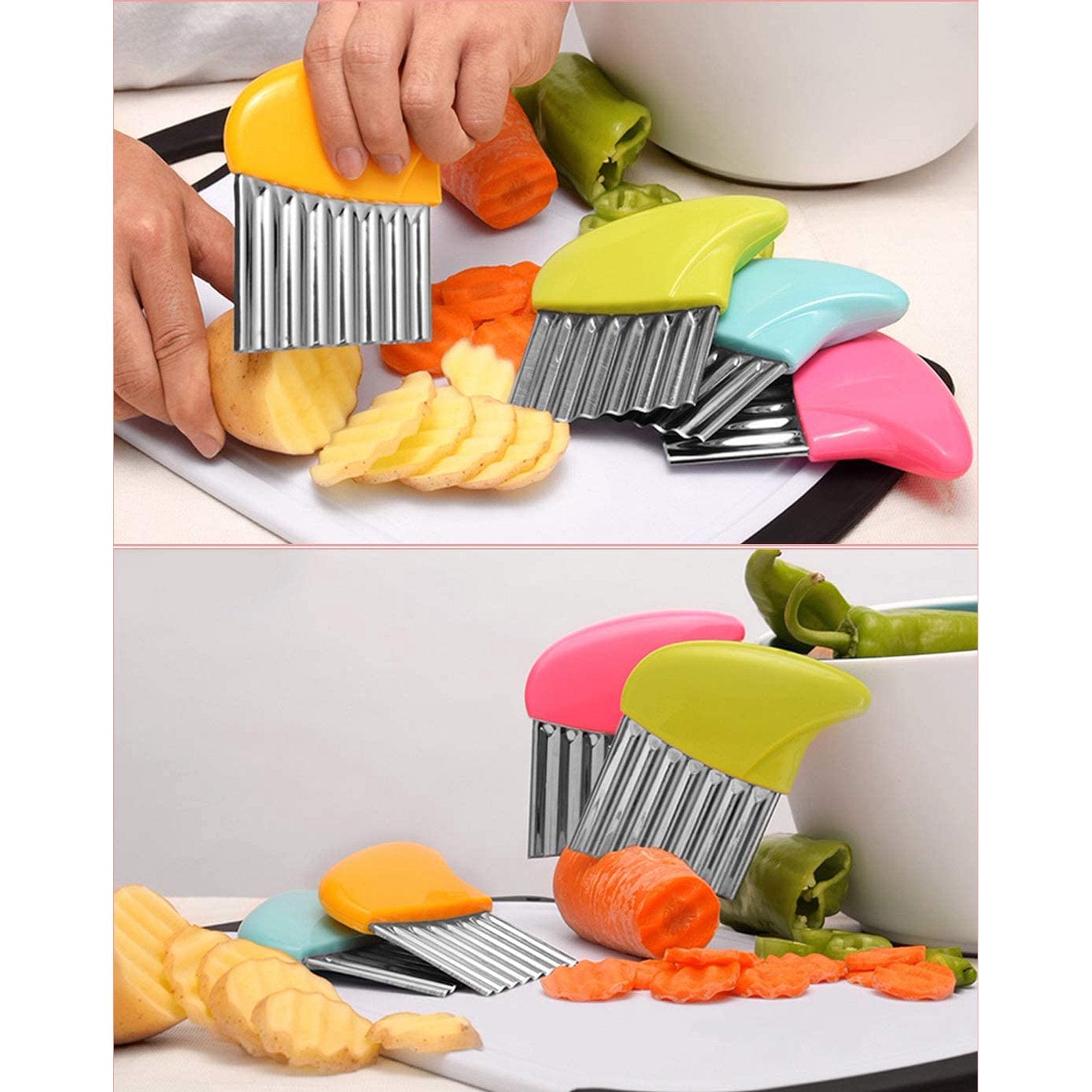 2 Pcs Wave Waffle Cutter And Crinkle Cutter Set Potato French Fry Cutter  Kitchen